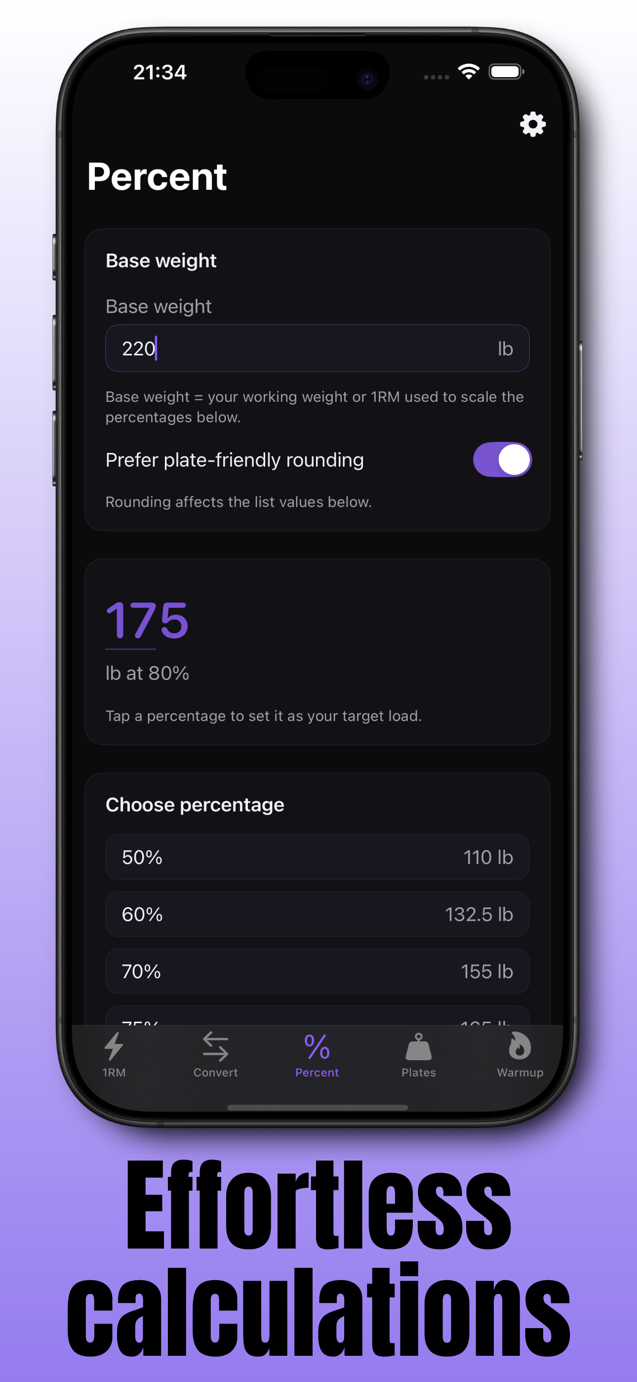 GymCalc percentage calculator