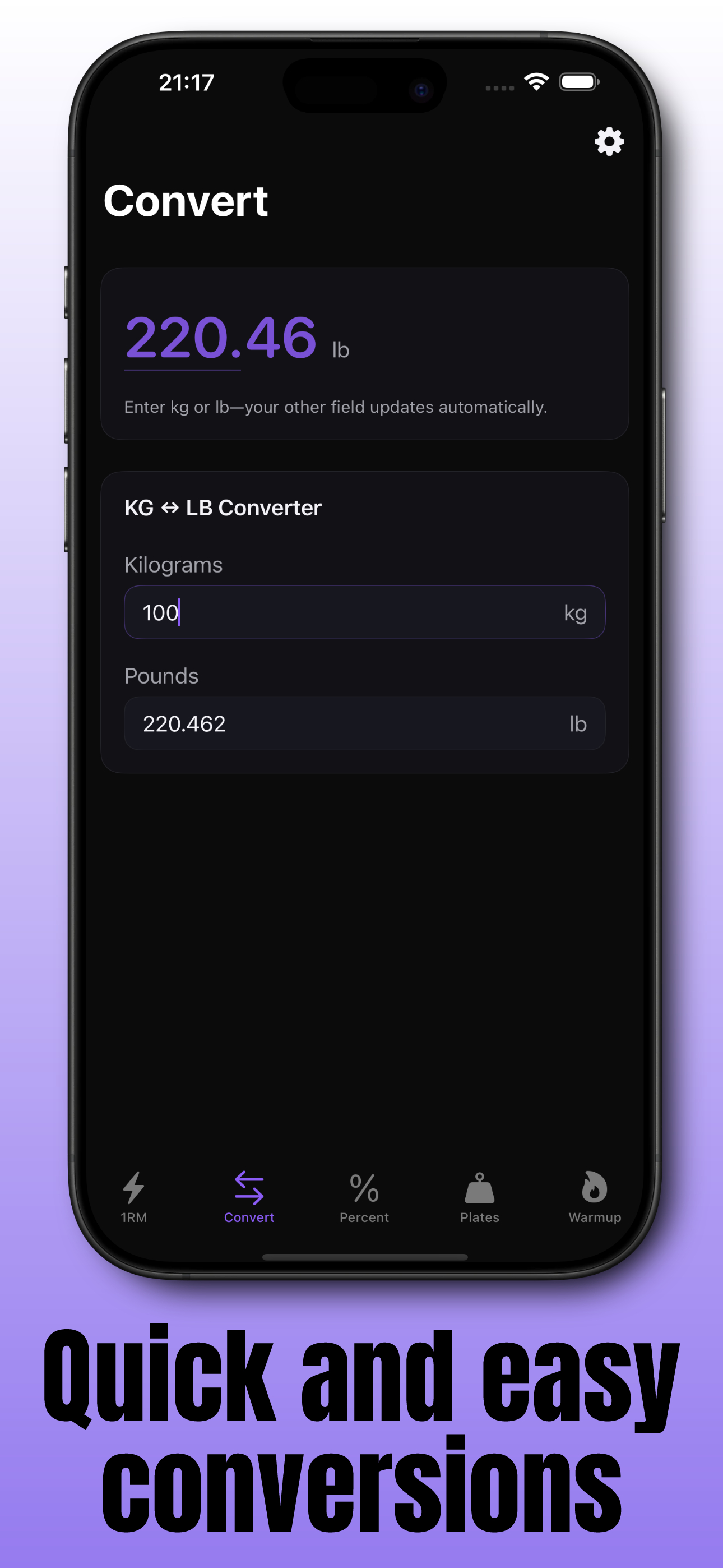 GymCalc kg to lb converter